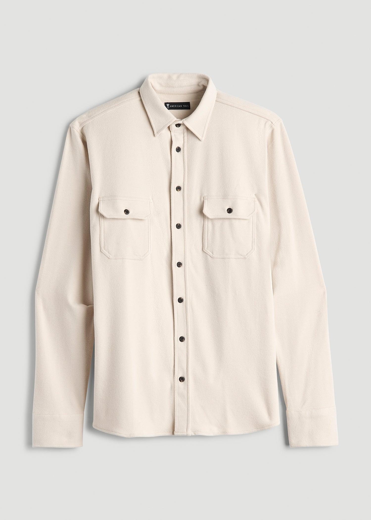 Stretch Flannel Button Tall Men's Shirt in Soft Beige Product Image