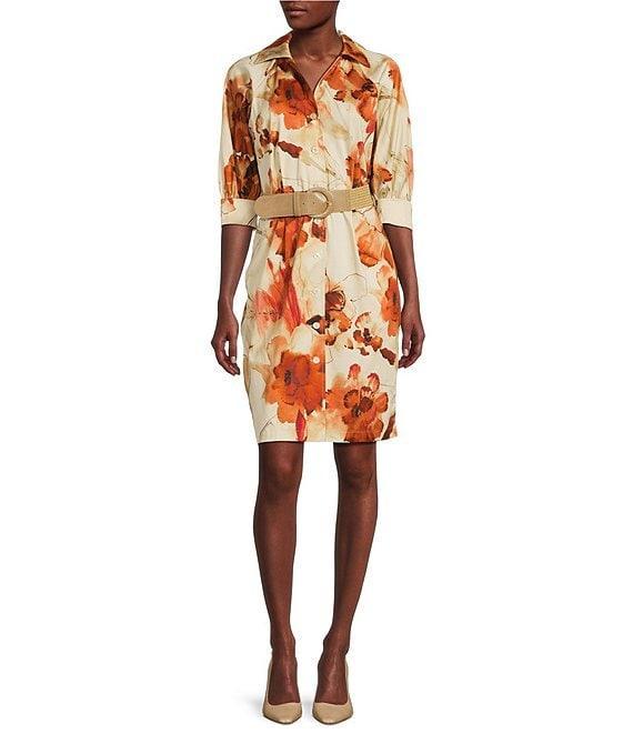 Donna Karan Short Sleeve Button Front Collar Midi Shirt Dress Product Image