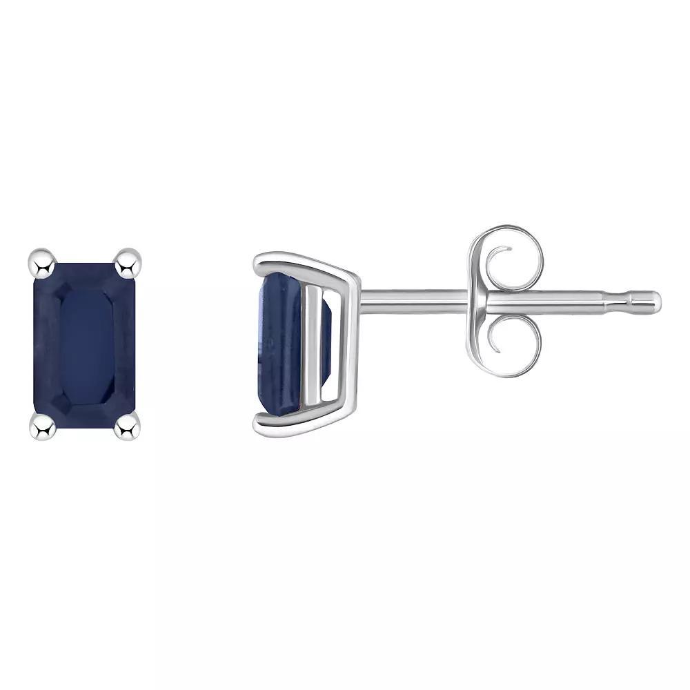 14k White Gold Emerald Cut Birthstone Stud Earrings, Women's, Red Jul Product Image