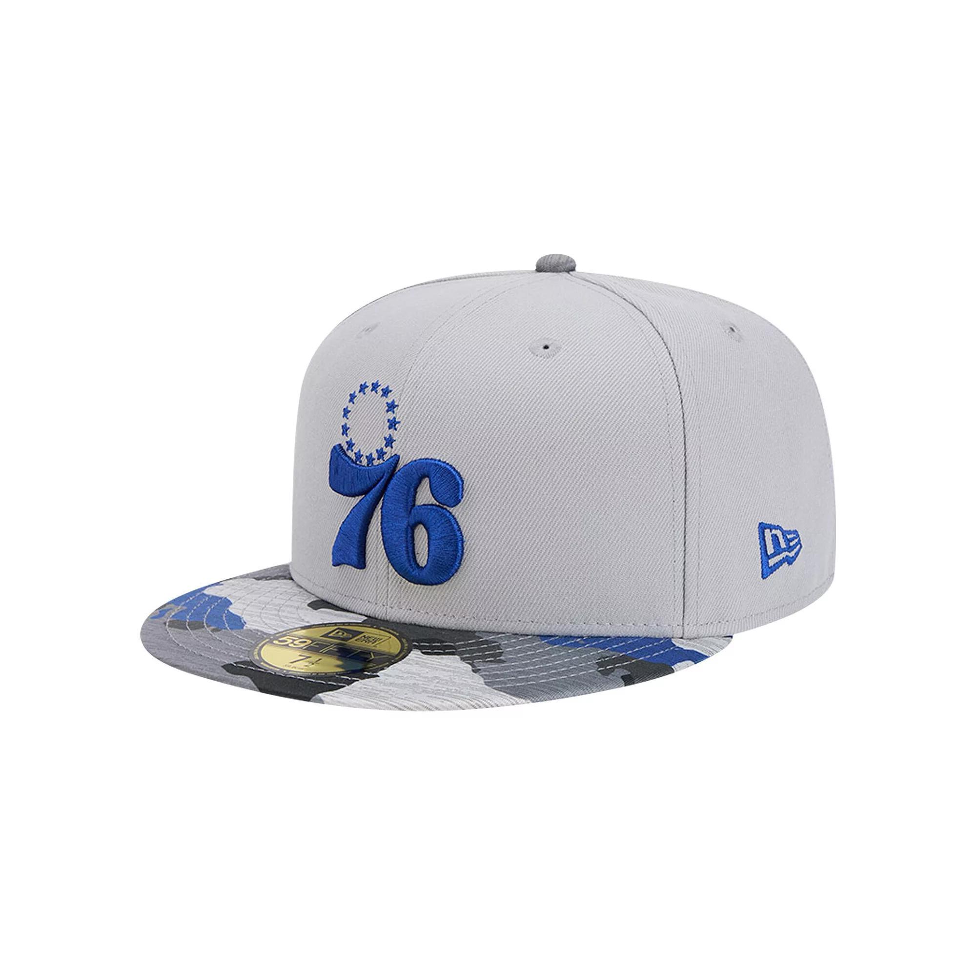 Men's New Era Gray Philadelphia 76ers Active Color Camo Visor 59FIFTY Fitted Hat, Size: 6 7/8, 76r Grey Product Image