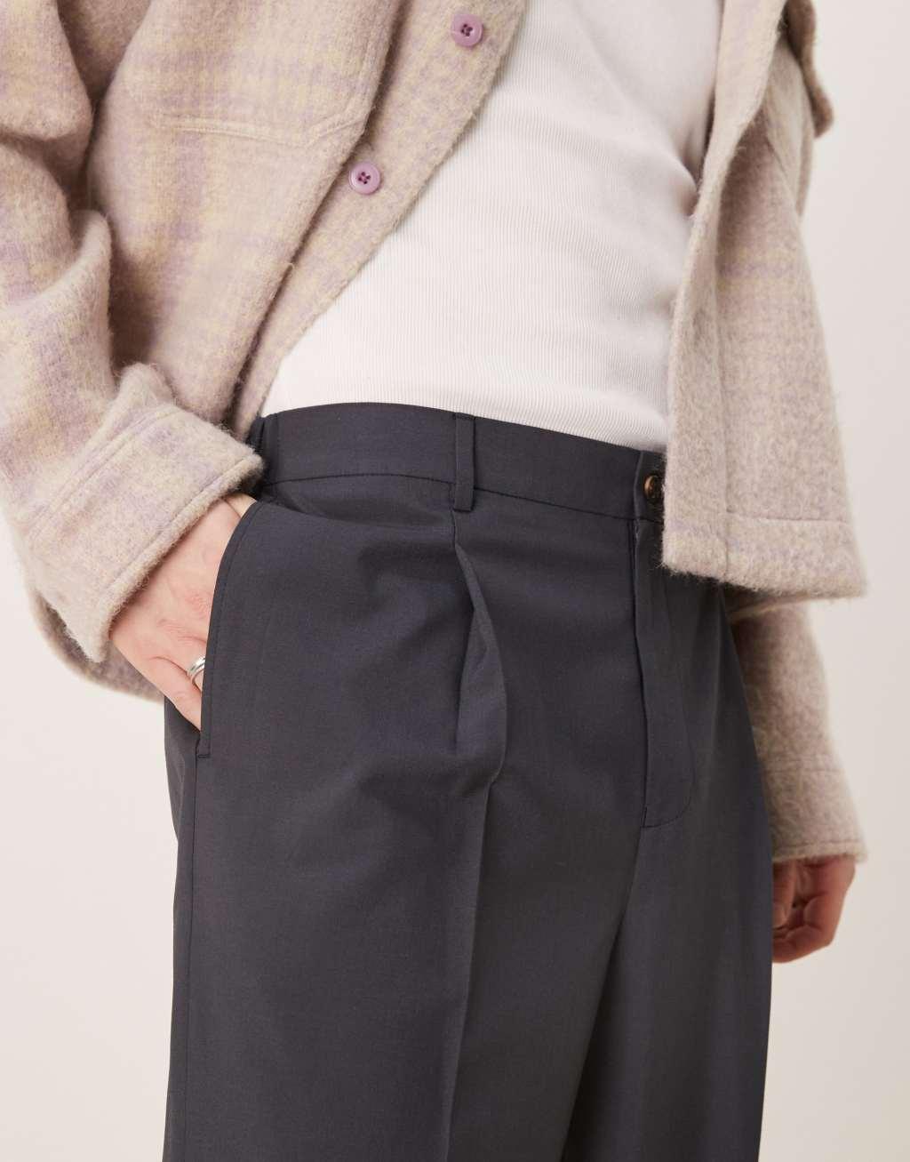 ASOS DESIGN smart wide leg pants in charcoal with elastic waist Product Image