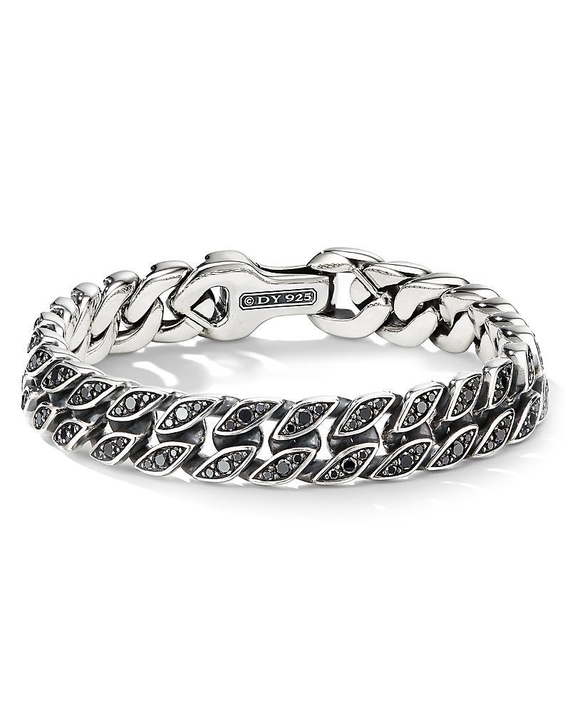 Mens Curb Chain Bracelet with Black Diamonds in Silver, 11.5mm Product Image