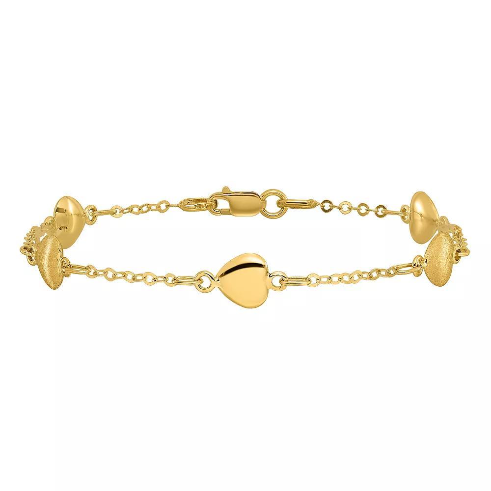 14k Gold Heart Station Bracelet, Women's, Size: 7" Product Image
