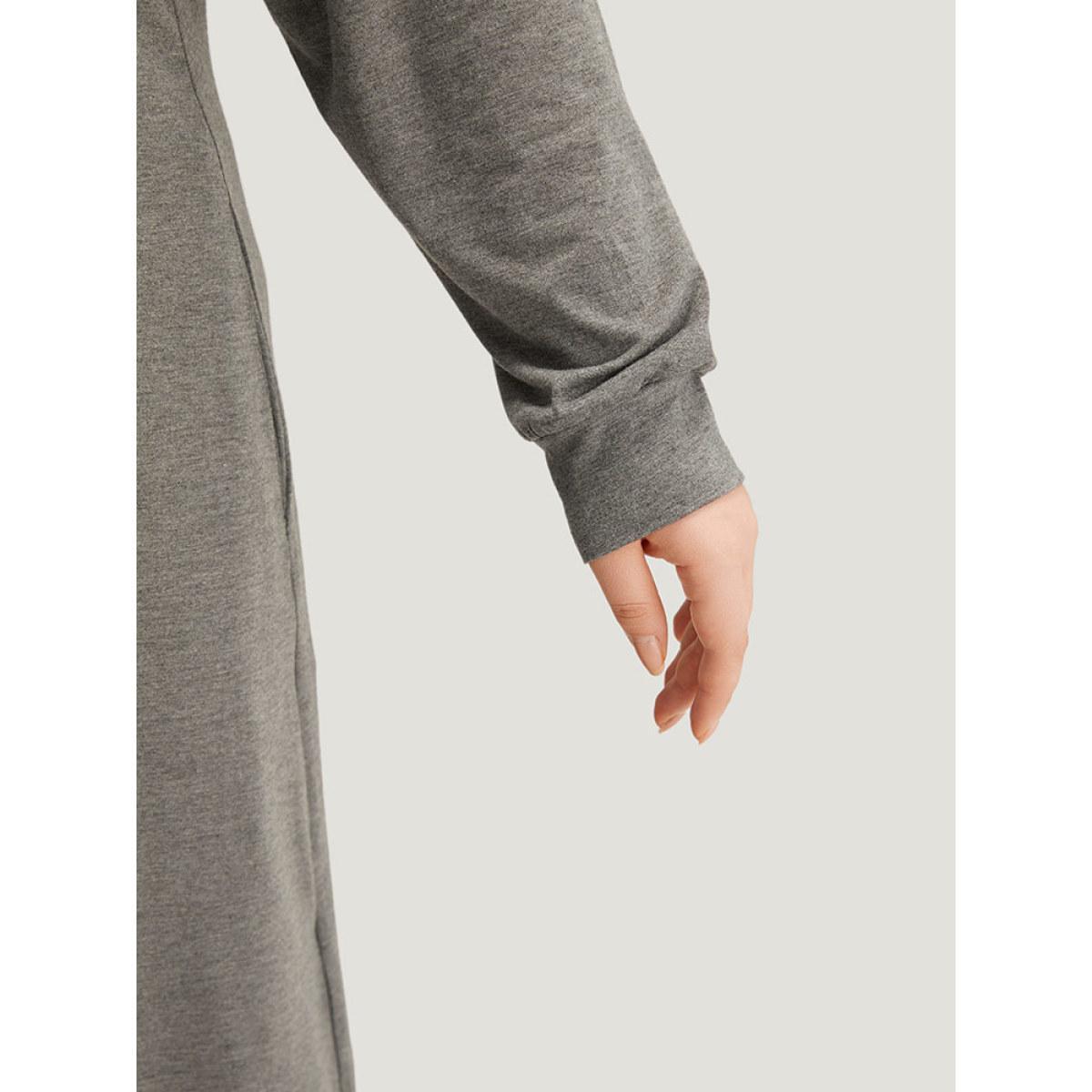 Plus Size Star Sequin Drawstring Pocket Hooded Dress DimGray Women Casual Plain Hooded Long Sleeve Curvy Midi Dress BloomChic 14-16/1X Product Image