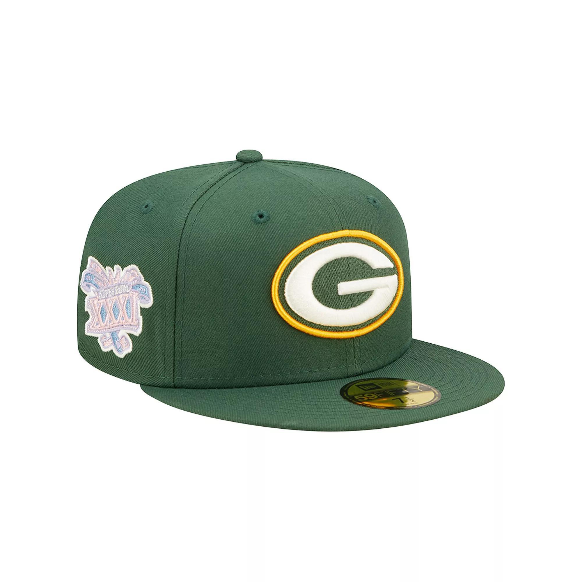 Men's New Era Green Green Bay Packers Super Bowl XXXI Purple Pop Sweat 59FIFTY Fitted Hat, Size: 7 Product Image