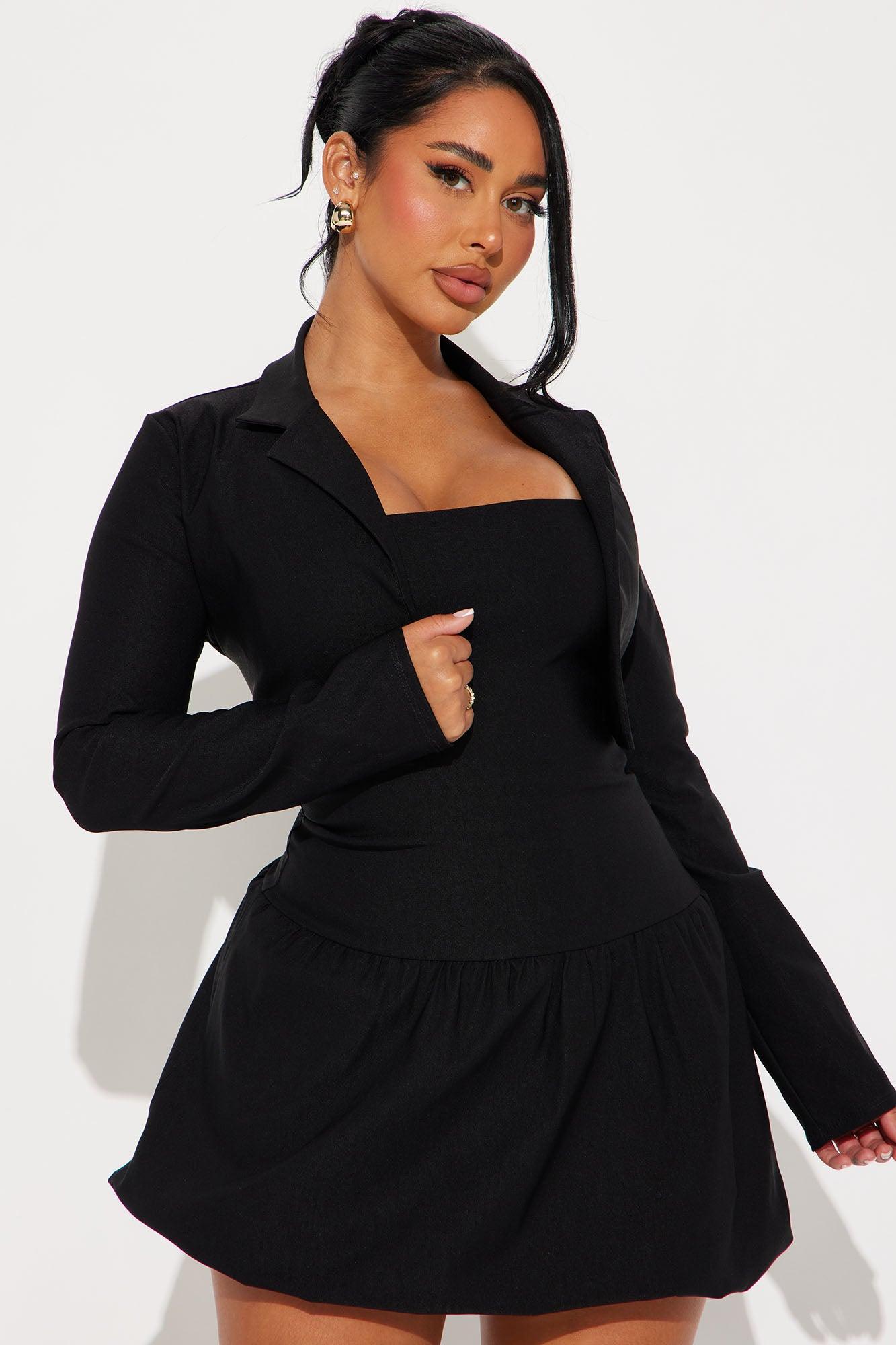 Krista Mini Bubble Dress Blazer and Set - Black Product Image