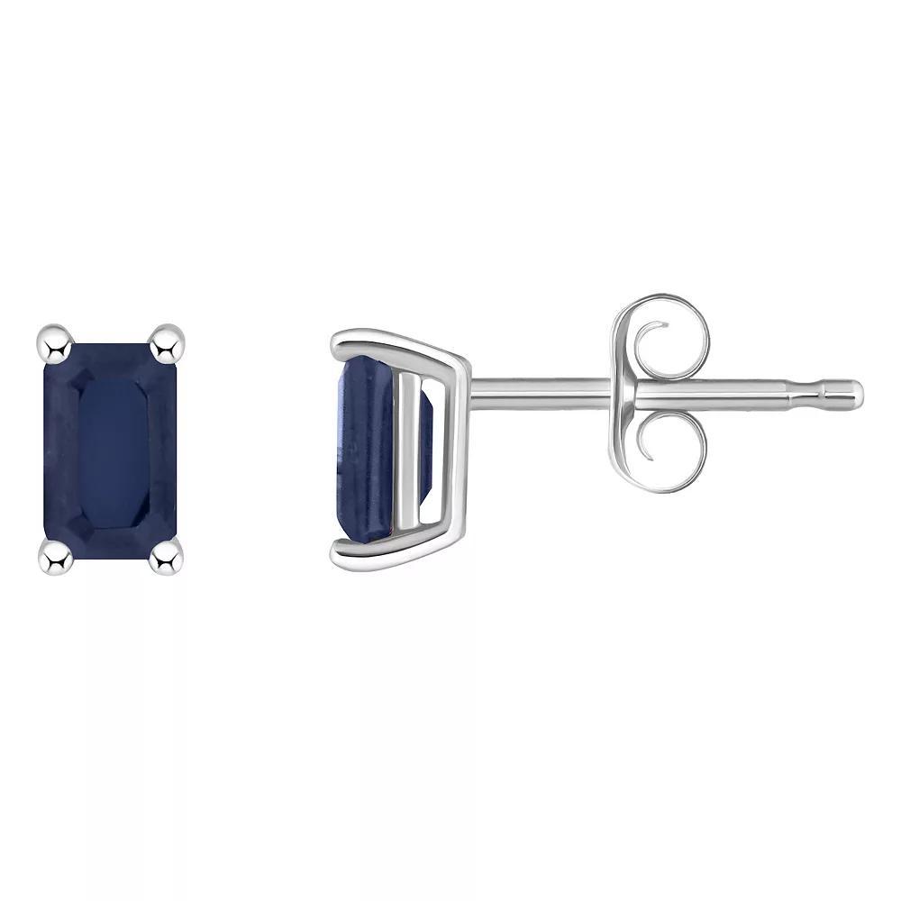 14k White Gold Emerald Cut Birthstone Stud Earrings, Women's, Red Jul Product Image