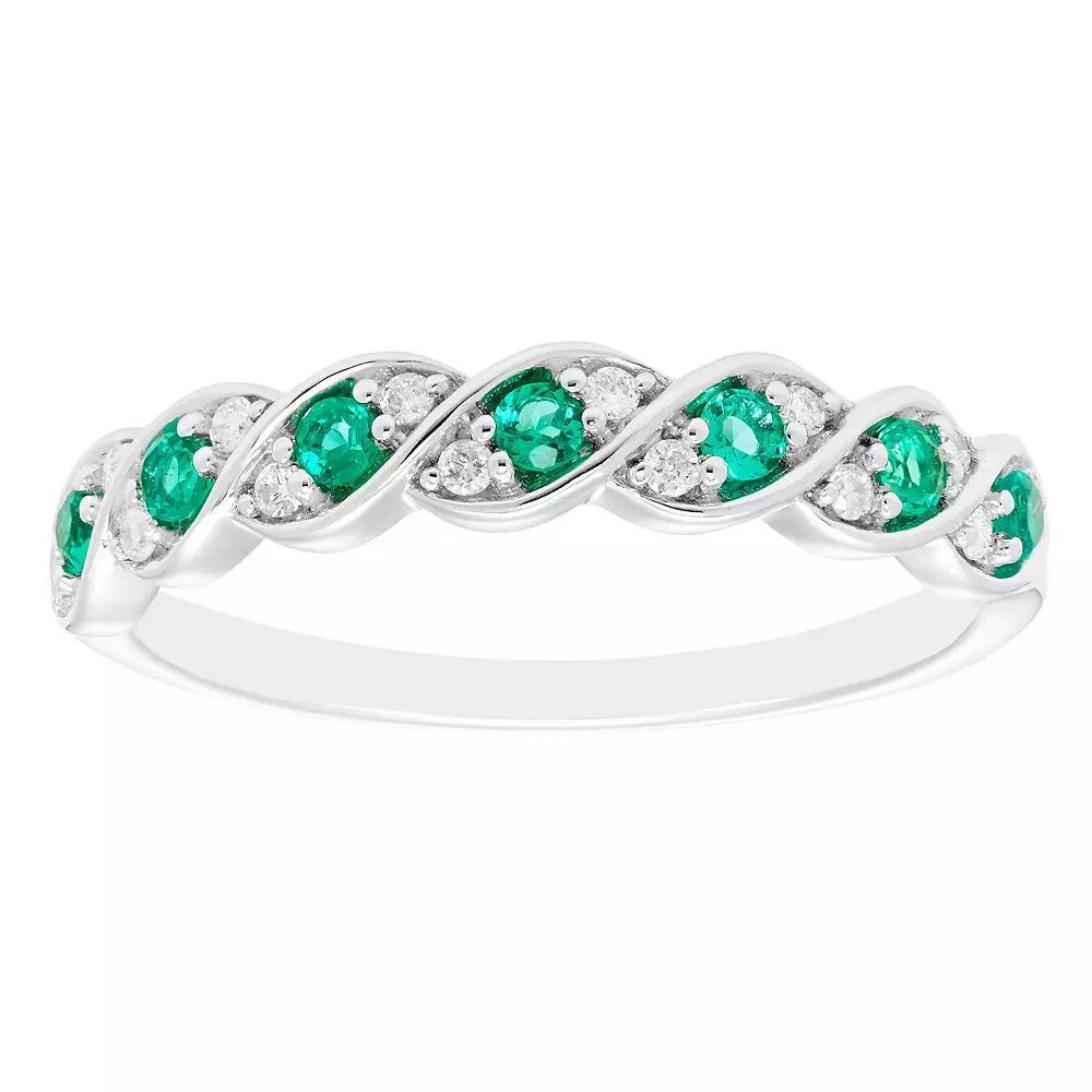 Boston Bay Diamonds Sterling Silver Lab-Created Gemstone & 1/10 Carat T.W. Diamond Twisted Ring, Women's, Size: 7, Created Green Product Image