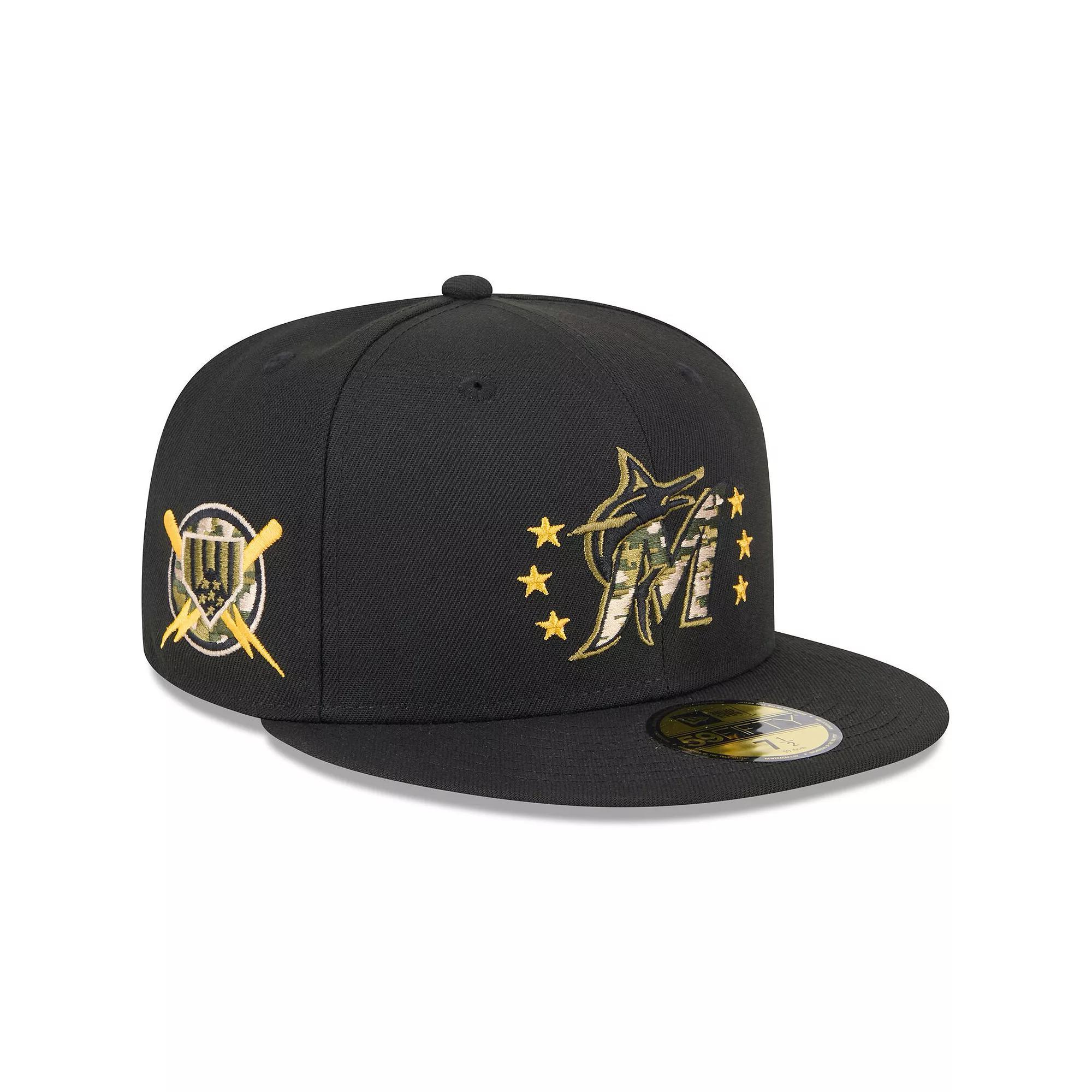 Men's New Era  Black Miami Marlins 2024 Armed Forces Day On-Field 59FIFTY Fitted Hat, Size: 7 1/2 Product Image