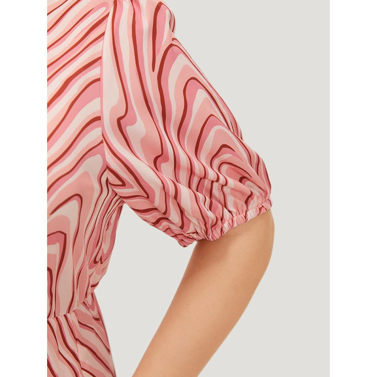 Plus Size Zebra Print Puff Sleeve Pocket Layered Hem Dress Crepe Women Elegant Tiered V-neck Short sleeve Curvy Midi Dress BloomChic 10/M Product Image