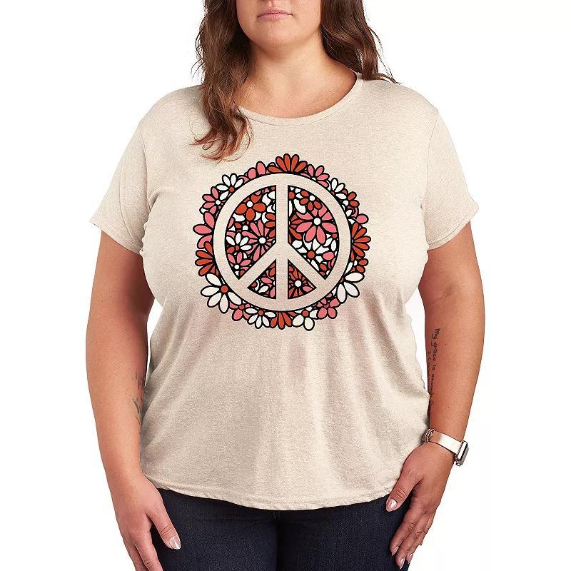 Plus Floral Peace Sign Graphic Tee, Womens Grey Gray Product Image