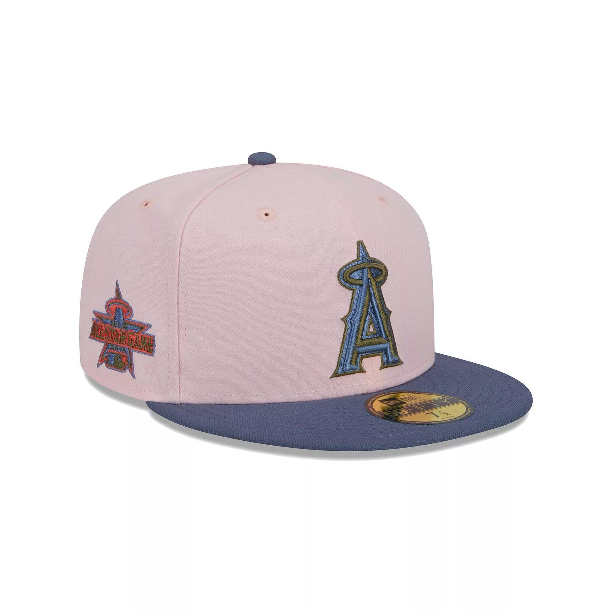 Men's New Era Pink/Blue Los Angeles Angels  Olive Undervisor 59FIFTY Fitted Hat, Size: 8 Product Image