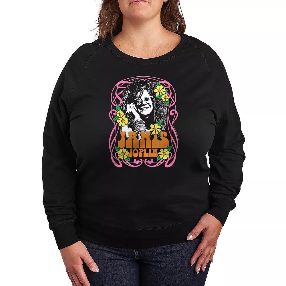 Plus Size Janis Joplin Flowers French Terry Long Sleeve Tee, Womens Product Image