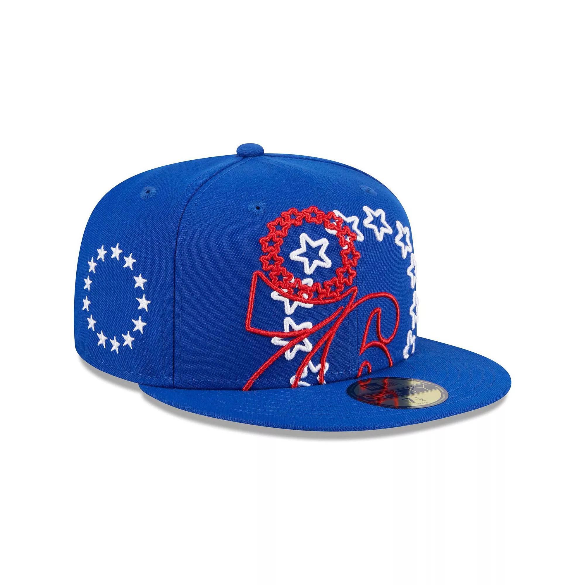 Men's New Era  Royal Philadelphia 76ers Game Day Hollow Logo Mashup 59FIFTY Fitted Hat, Size: 7 1/4, 76r Blue Product Image