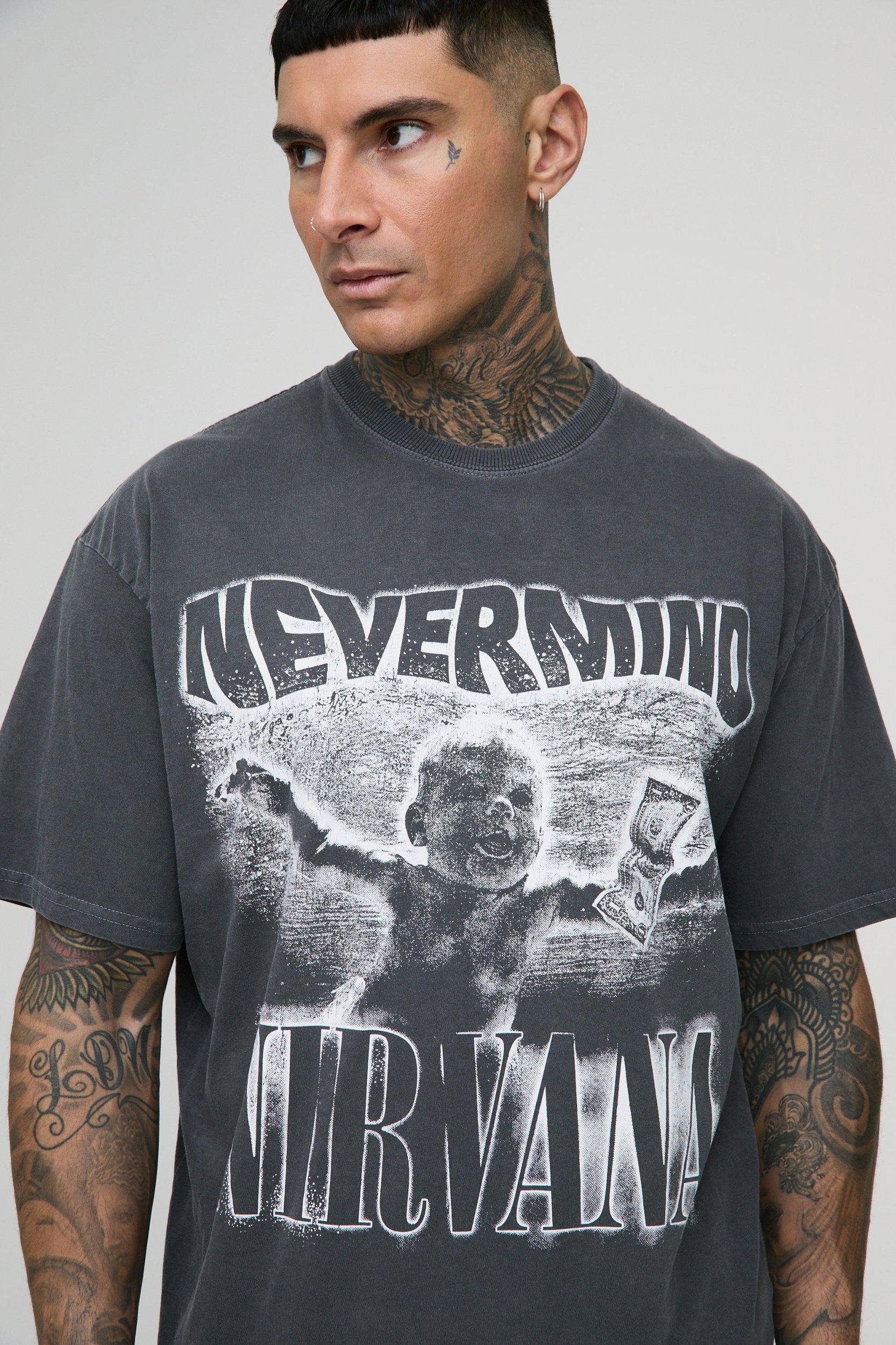 Tall Oversized Nirvana License Washed Print T-Shirt | boohooMAN USA Product Image