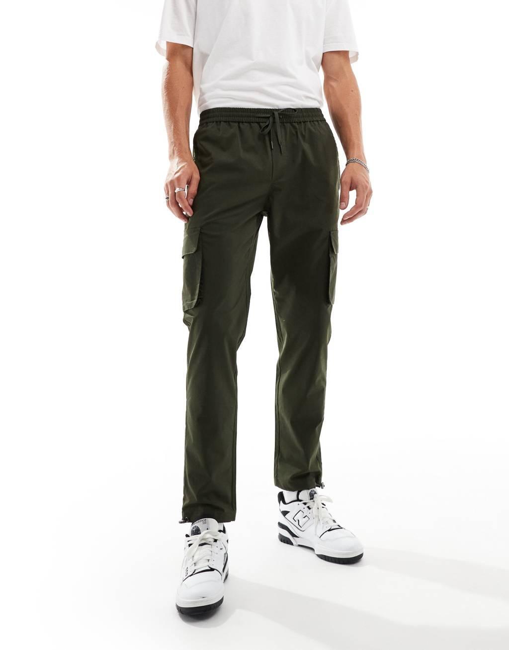 ONLY & SONS tapered tech cargo shorts in khaki green Product Image