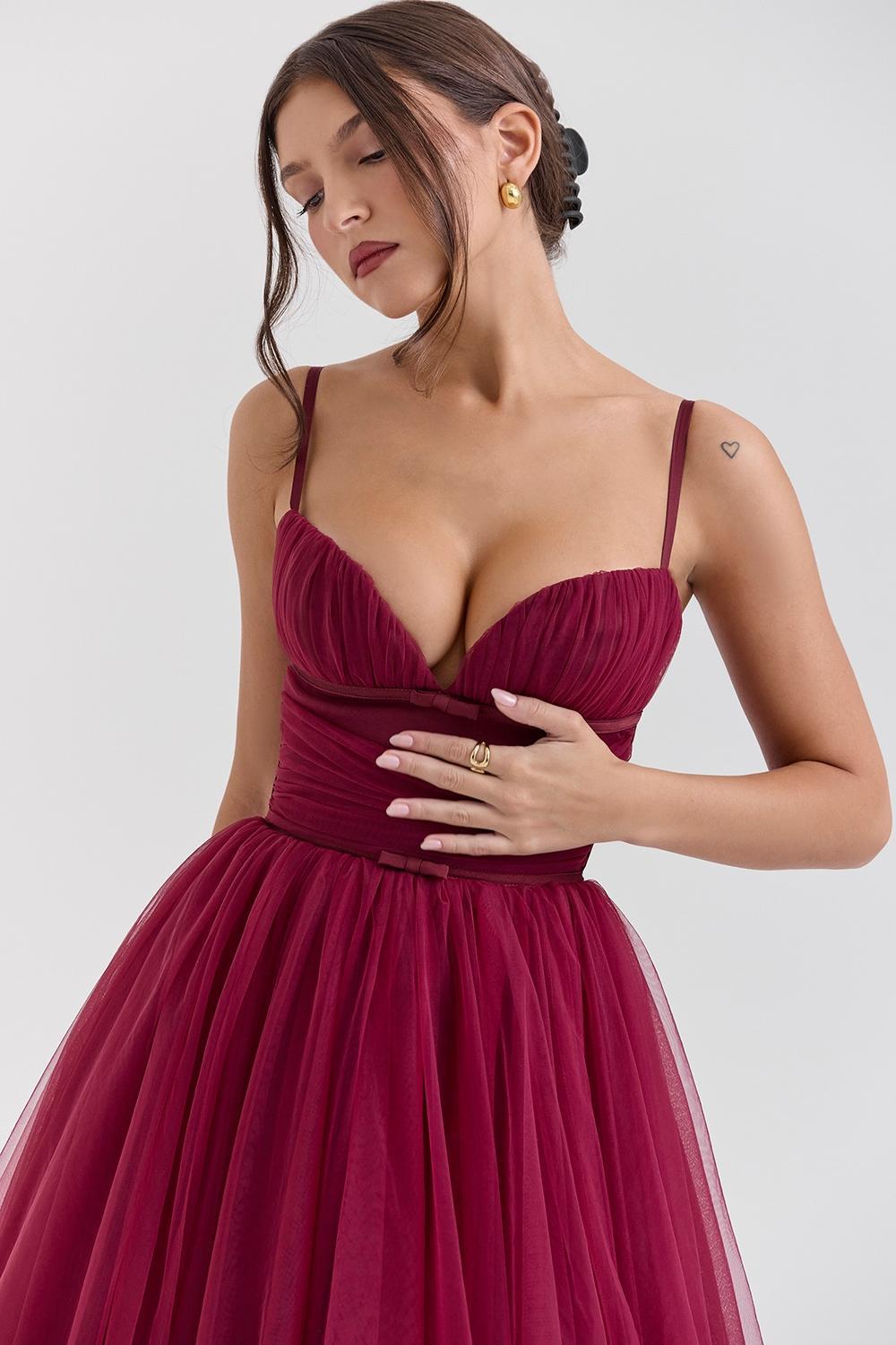 Countess Cabernet Tulle Midi Dress Product Image