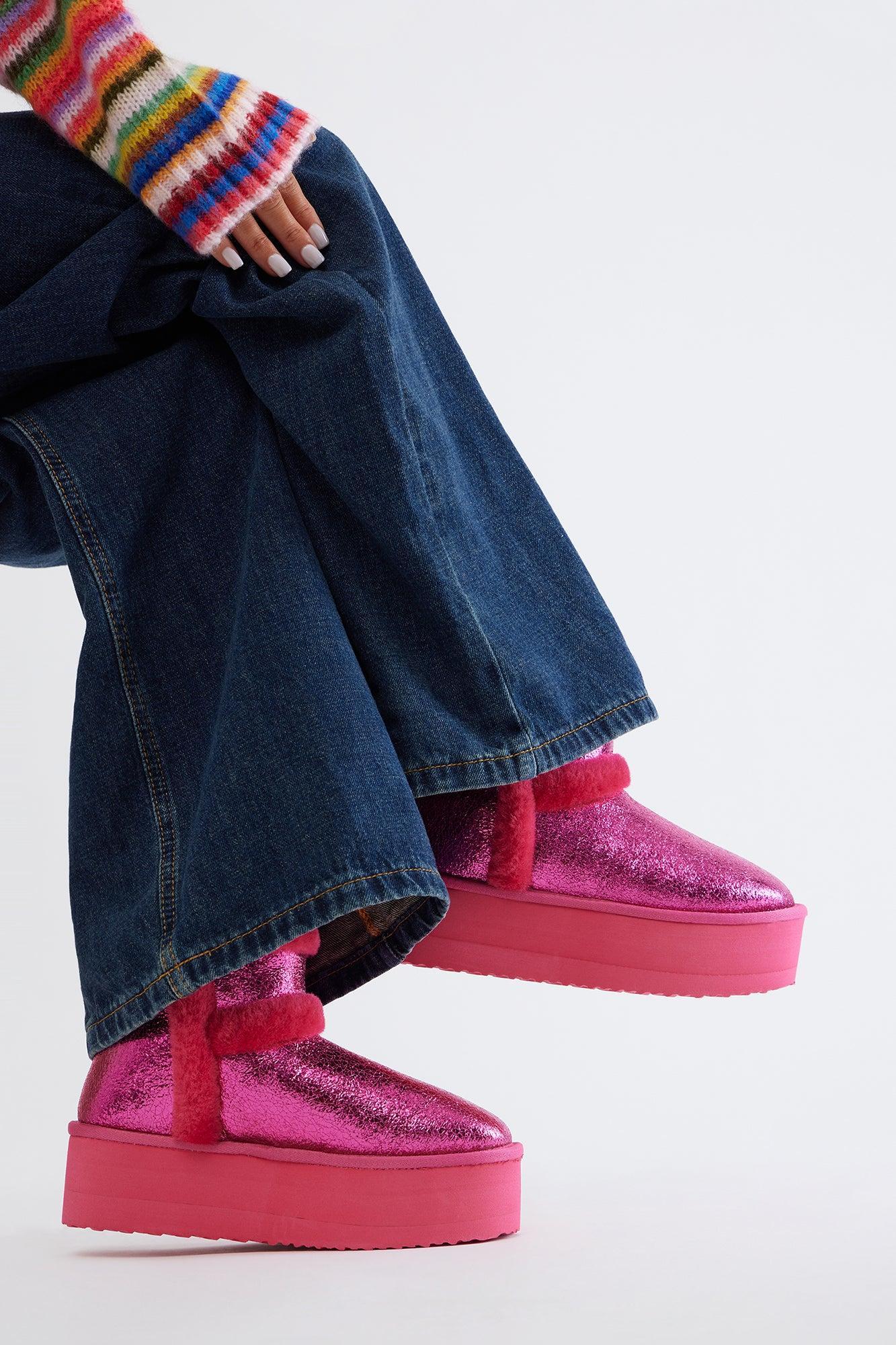 Swiss Alps Faux Fur Booties - Pink Product Image