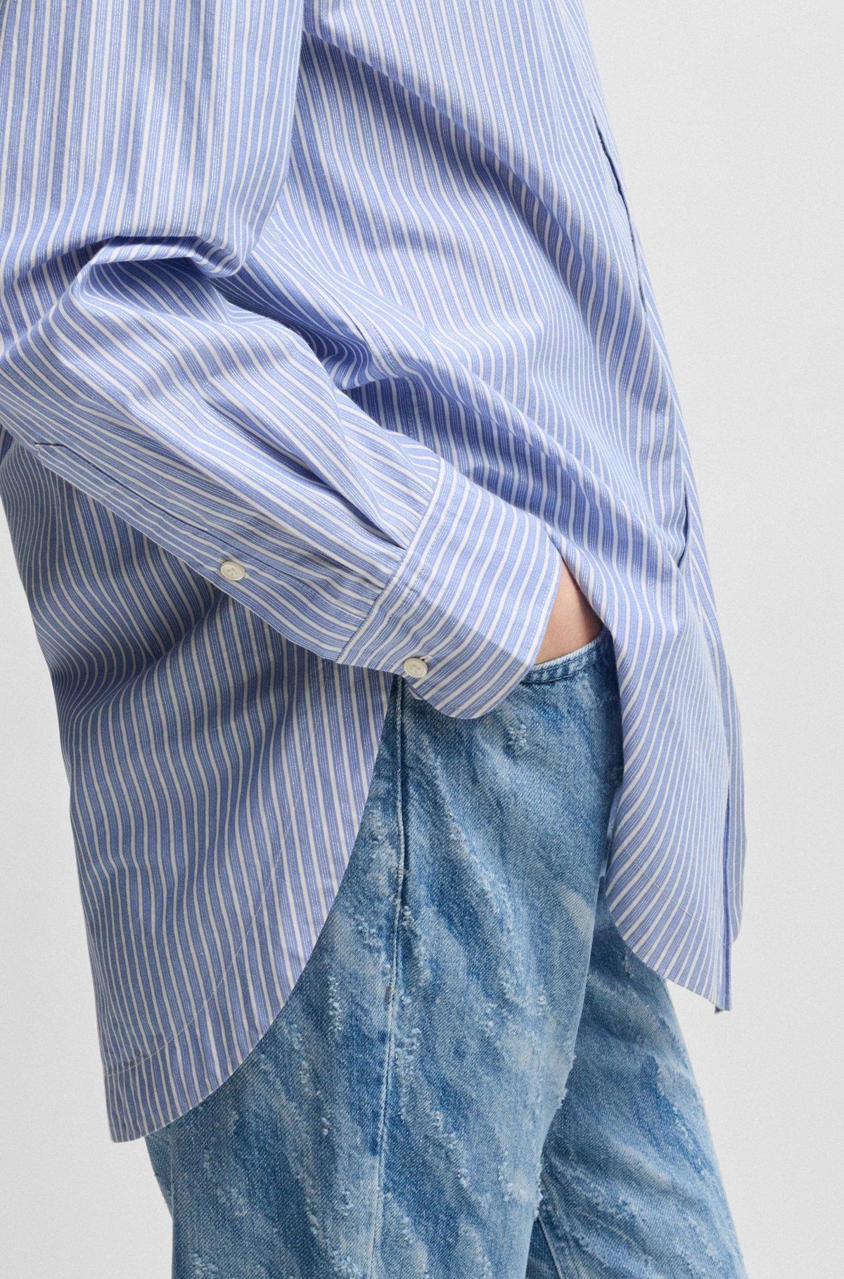 BOSS - Relaxed-fit blouse in striped poplin - Dark Blue Product Image