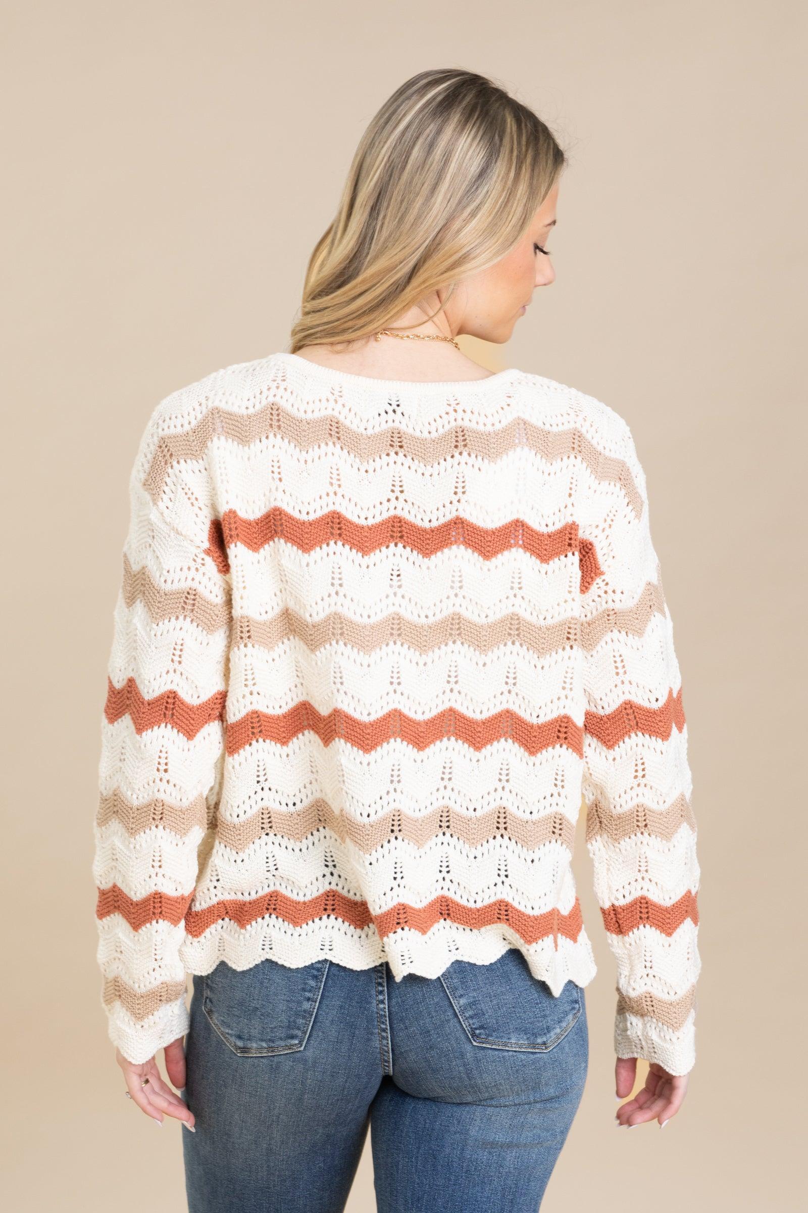 Lightweight Crochet Knit Wavy Striped Sweaters Product Image