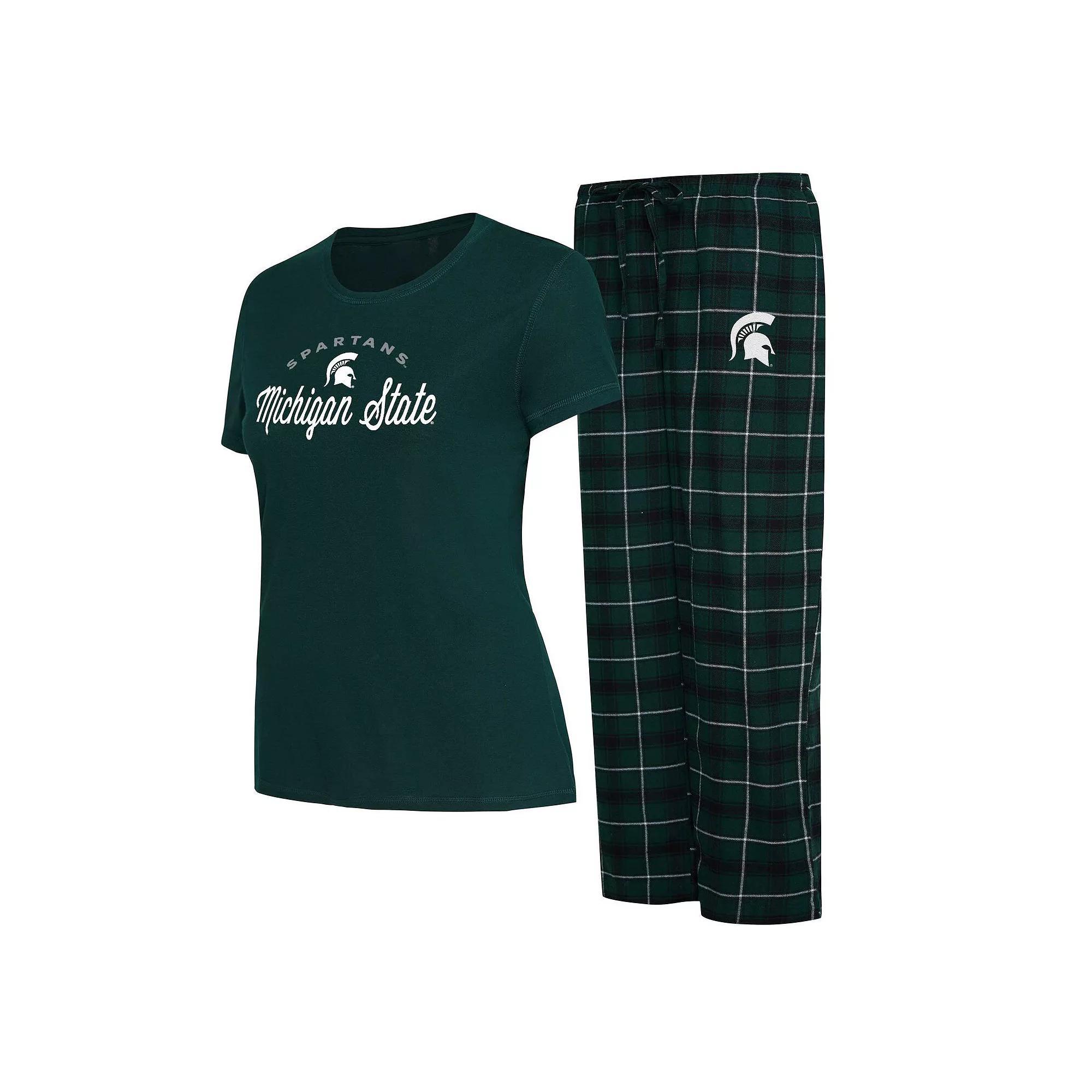 Womens Concepts Sport /Black Michigan State Spartans Arctic T-Shirt & Flannel Pants Sleep Set Product Image