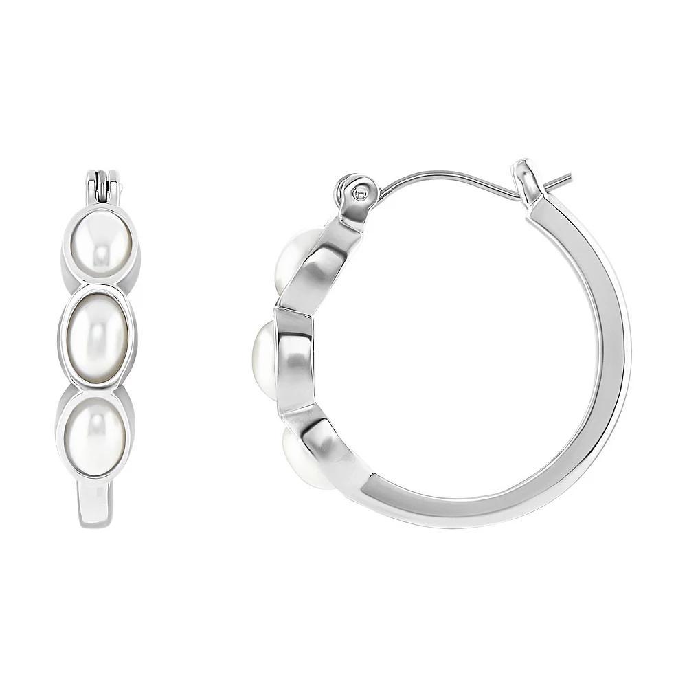 Emberly Silver Tone Triple Simulated Pearl Hoop Earrings, Women's, White Product Image