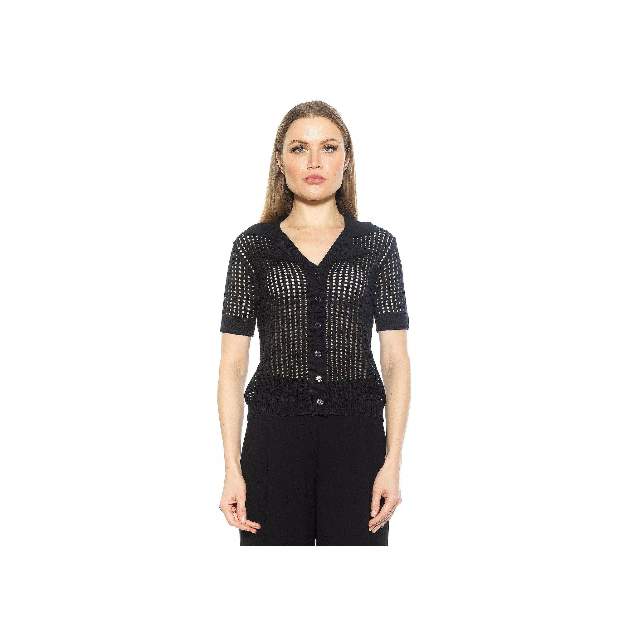 Women's ALEXIA ADMOR Josi Crochet Button Down Top, Size: XL, Green Product Image