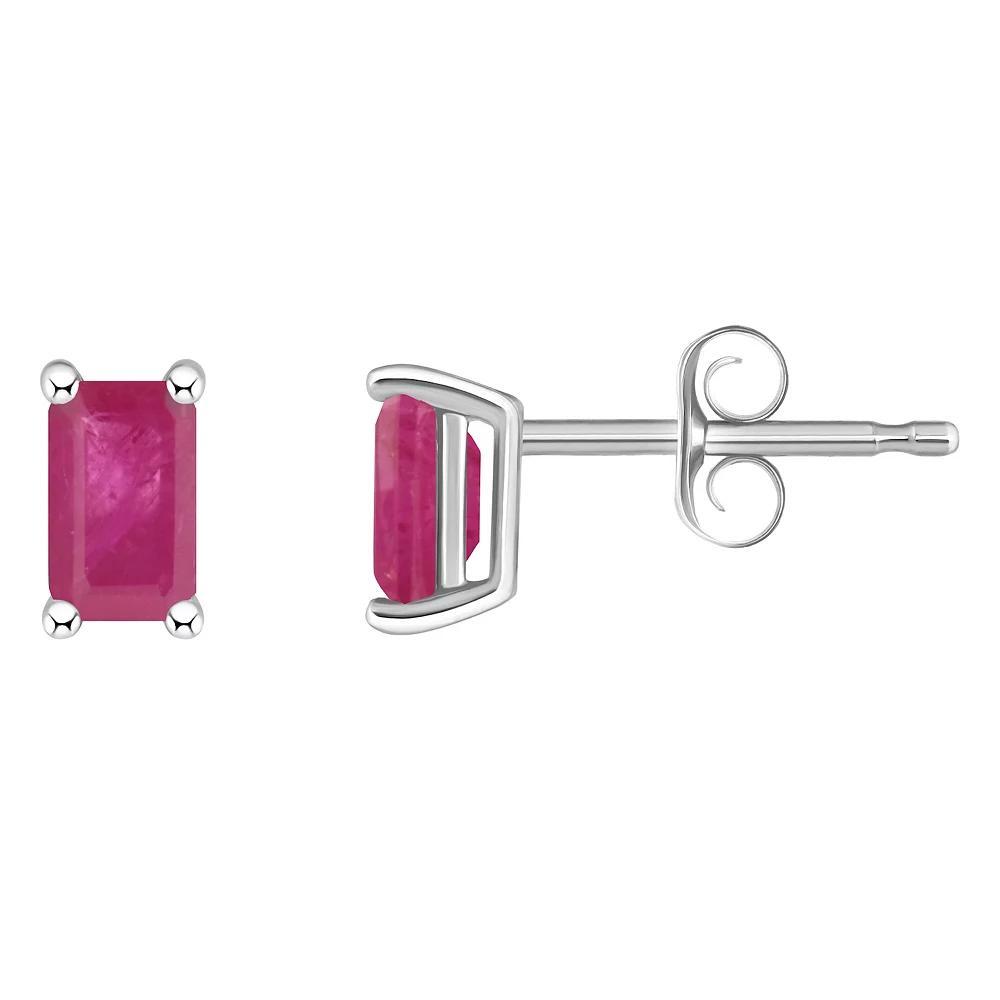 14k White Gold Emerald Cut Birthstone Stud Earrings, Women's, Red Jul Product Image
