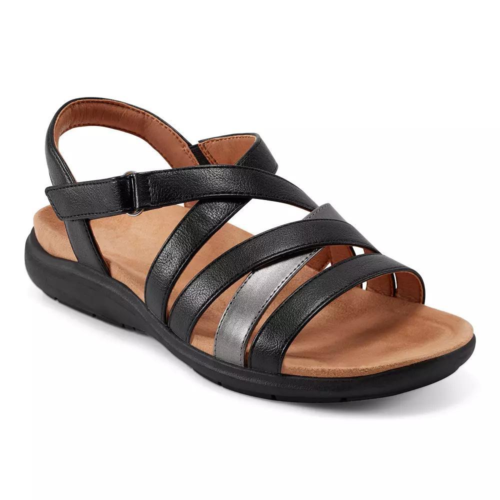 Easy Spirit Women's Whitt Strappy Adjustable Wedge Sandals, Size: 9 Wide, Black Silver Product Image