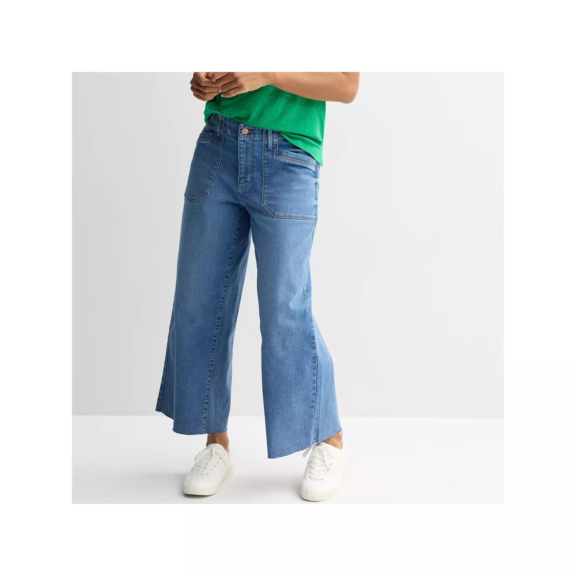 Women's Sonoma Goods For Life® High-Rise Raw Hem Wide Leg Ankle Jeans, Size: 8 Avg/Reg, Medium Blue Product Image