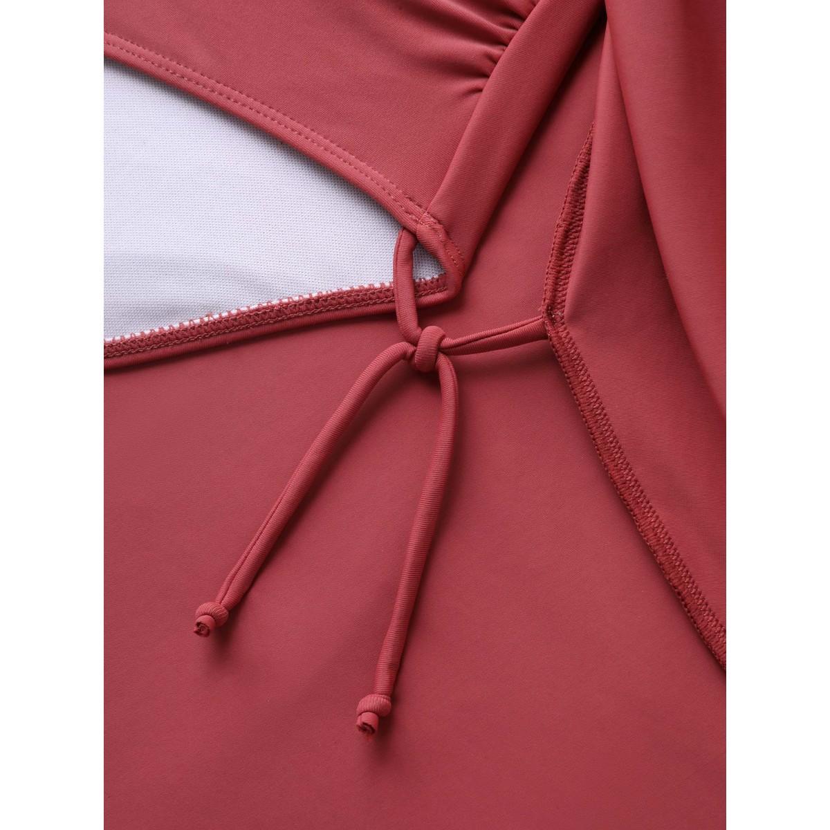 Plus Size Anti-Float Tie Keyhole Swim Dress Women's Swimwear Rust Beach Bodycon V-neck High stretch Curve Swim Dresses BloomChic 28/5X Product Image