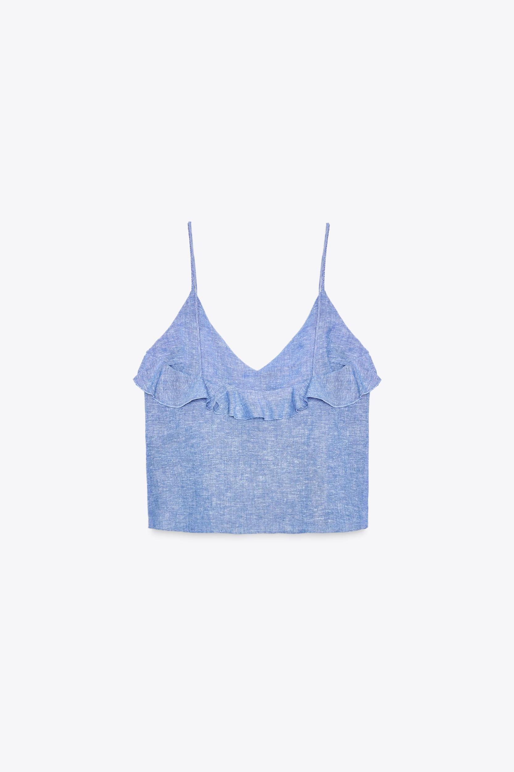 LINEN RUFFLED STRAPPY TOP Product Image
