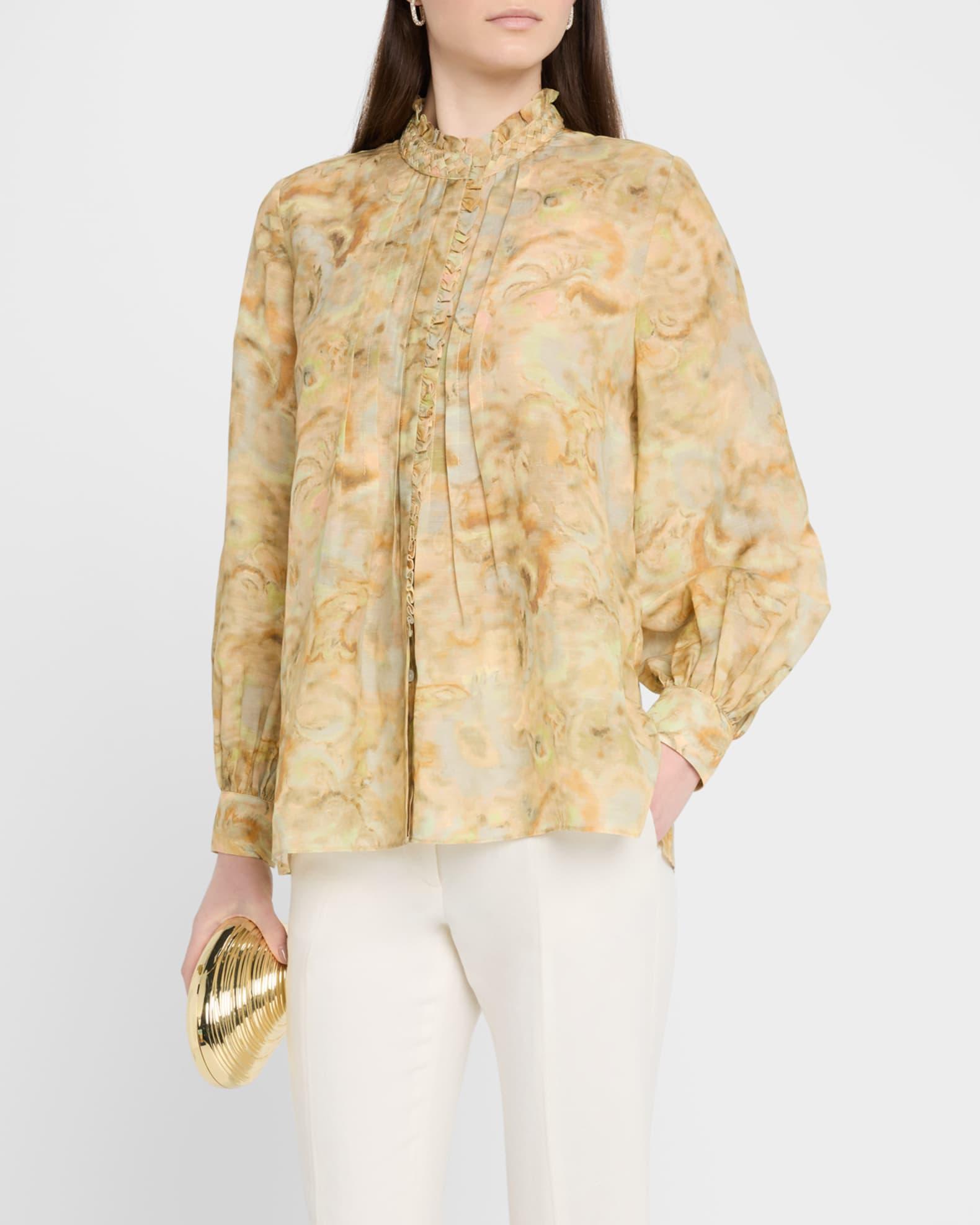 Lenorie Watercolor-Print Pintuck Blouse Product Image