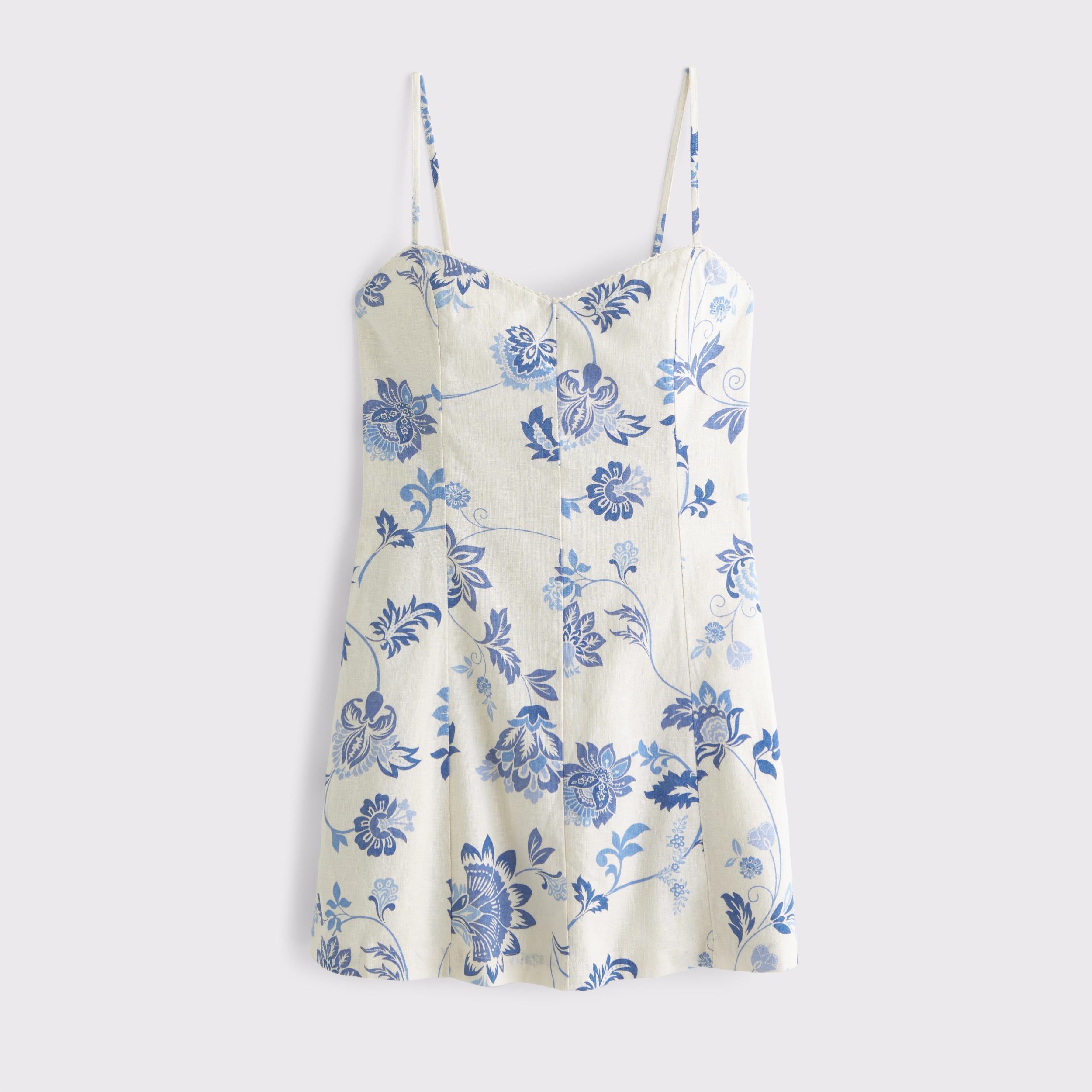 Lace-Trim Linen-Blend Mini Dress Product Image