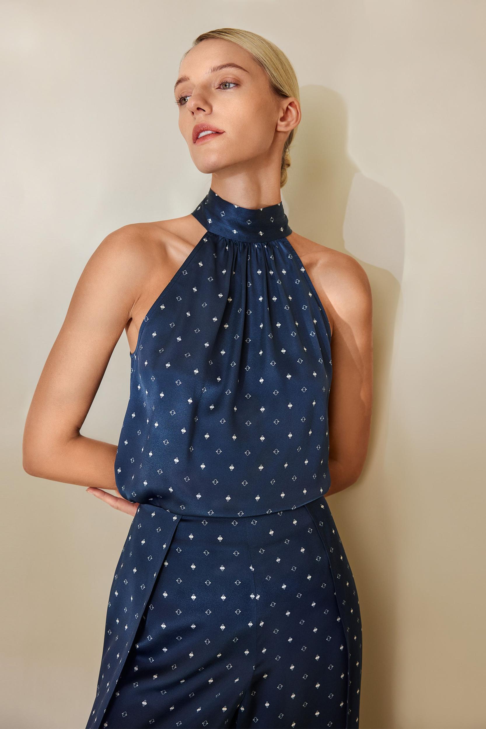 Halter Neck Silk Pine Shirt Product Image
