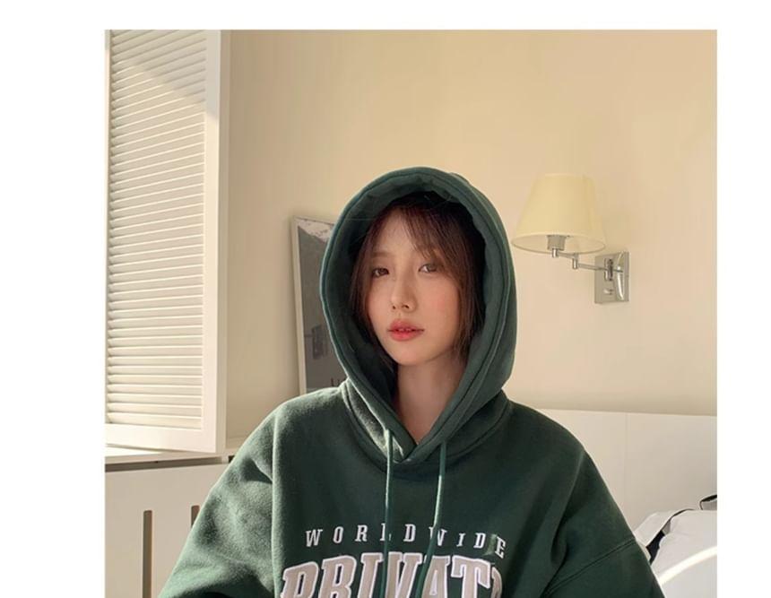 Puff-Sleeve Lettering Oversized Hoodie Product Image