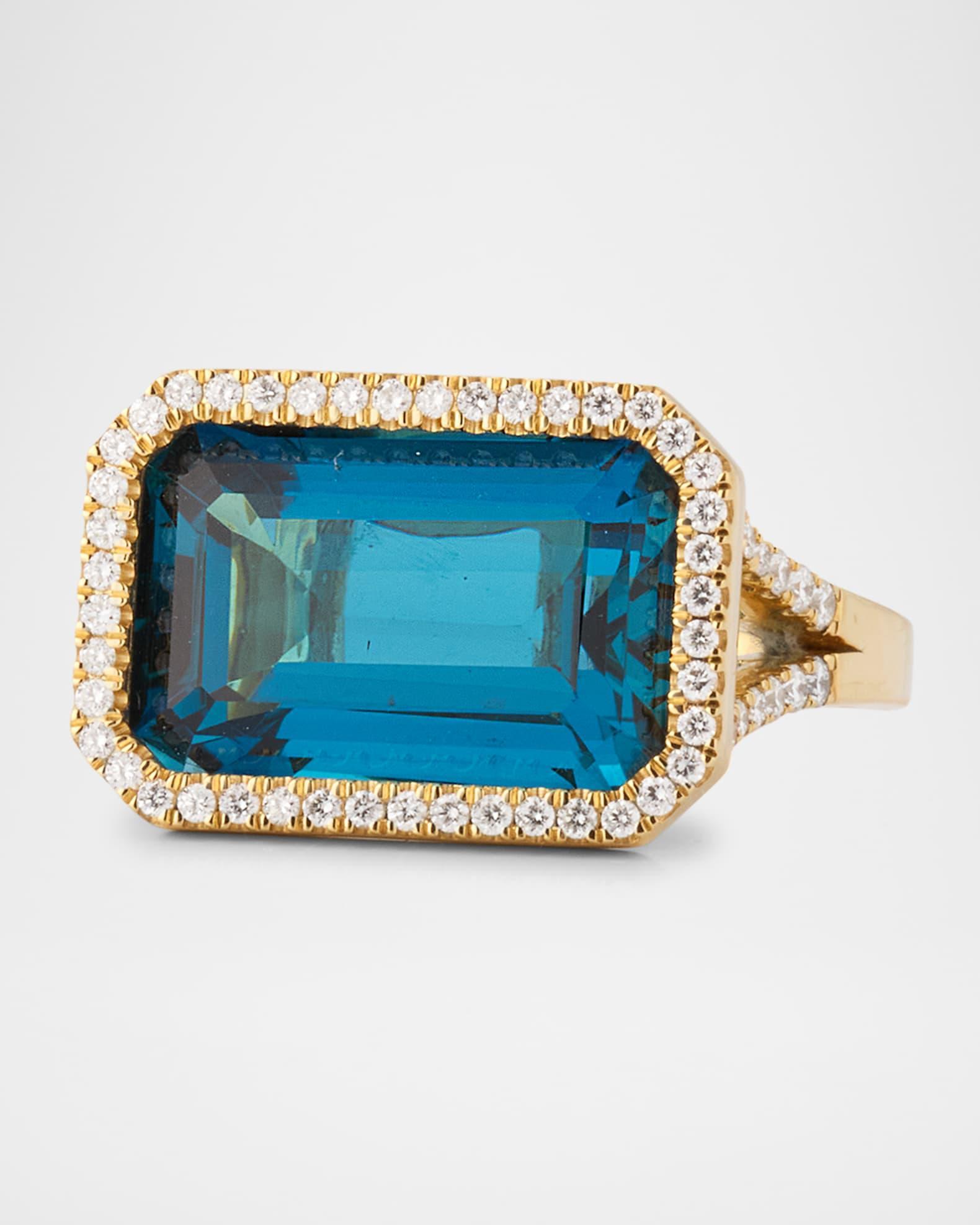 Gossip 18K Yellow Gold London Blue Topaz East West Emerald Cut Ring with Diamonds Product Image