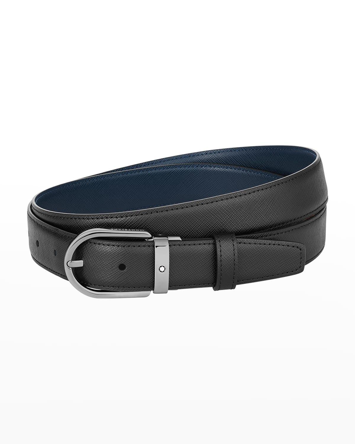 Montblanc Mens Horseshoe Reversible Saffiano Leather Belt Product Image