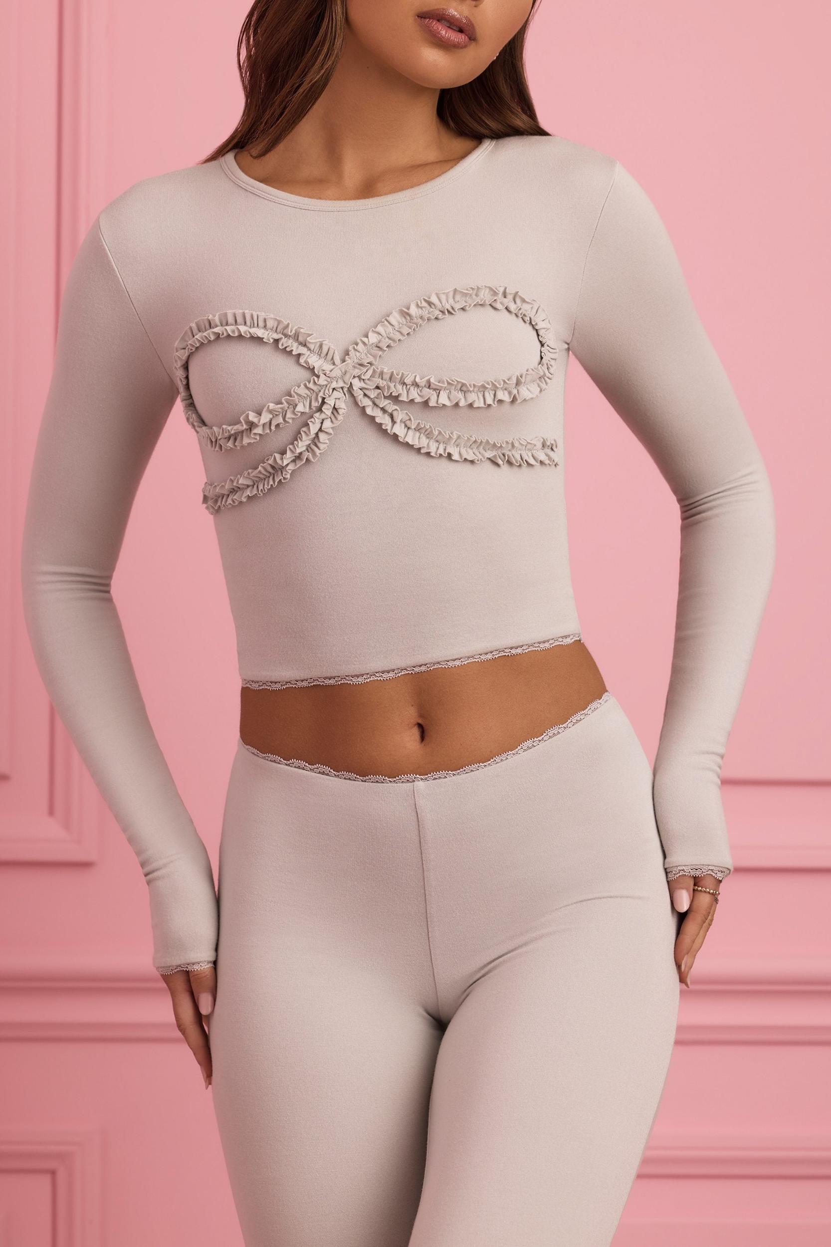 Lace-Trim Appliqué Pyjama Top in Cloud Grey Product Image
