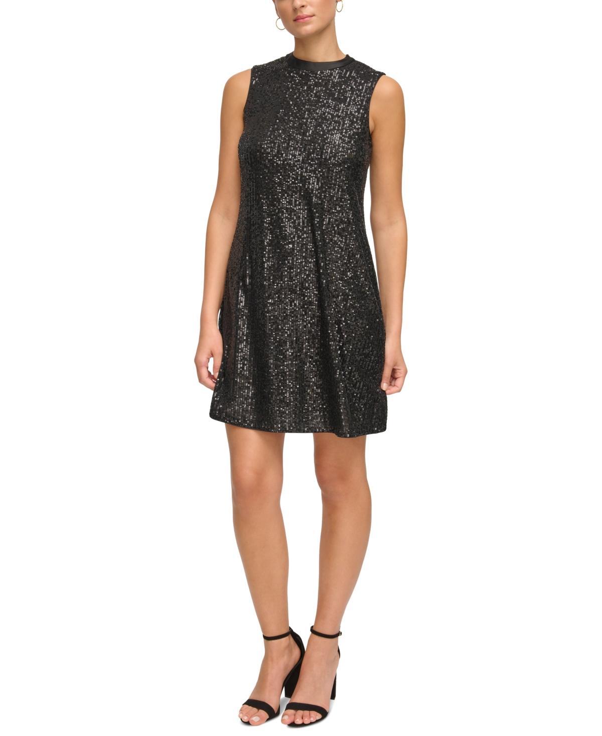 kensie Womens Sequined-Mesh Sleeveless Shift Dress Product Image
