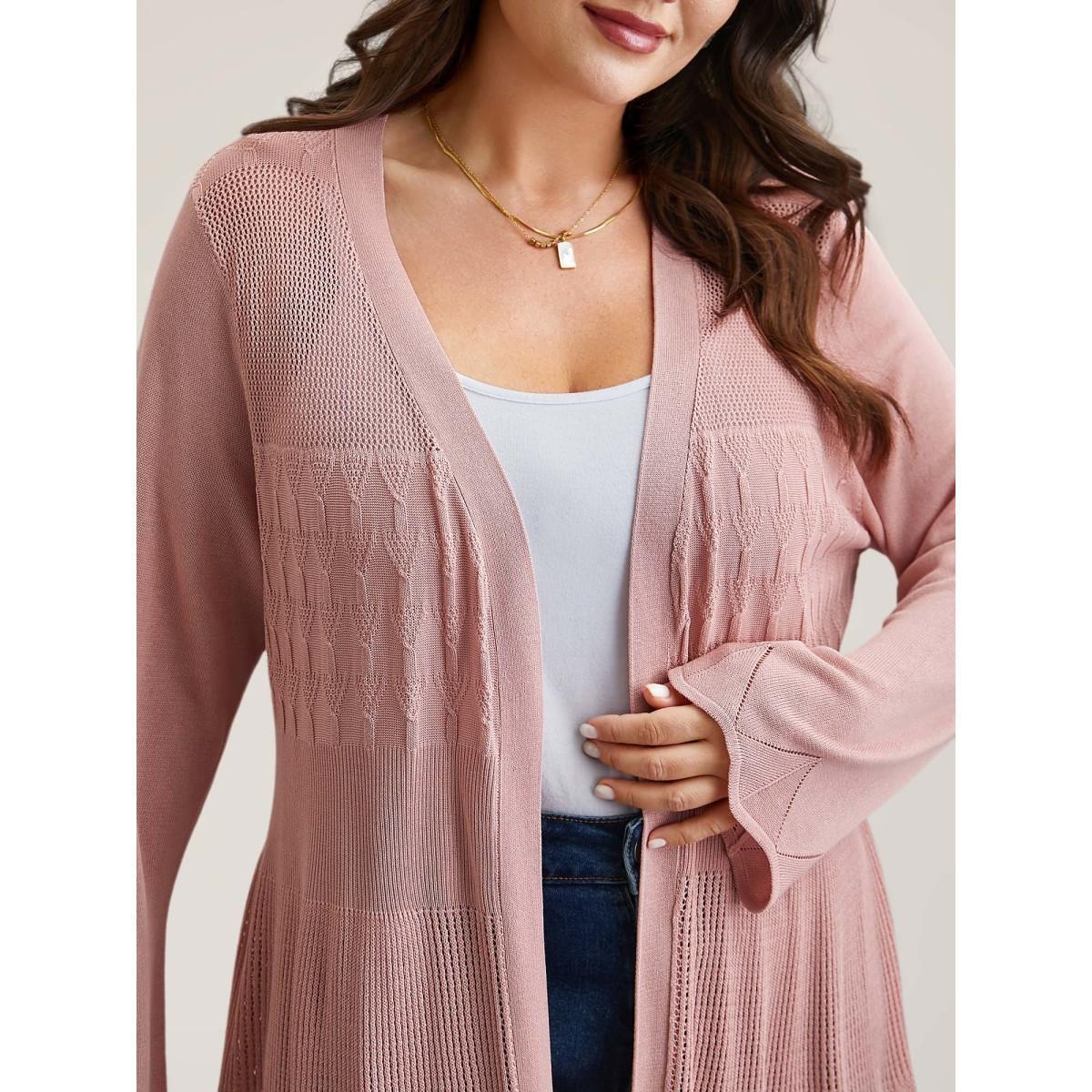Plus Size Cut-Out Textured Open-Front Knit Cardigan Crepe Women Casual Loose Long Sleeve Everyday Cardigans BloomChic 22-24/3X Product Image