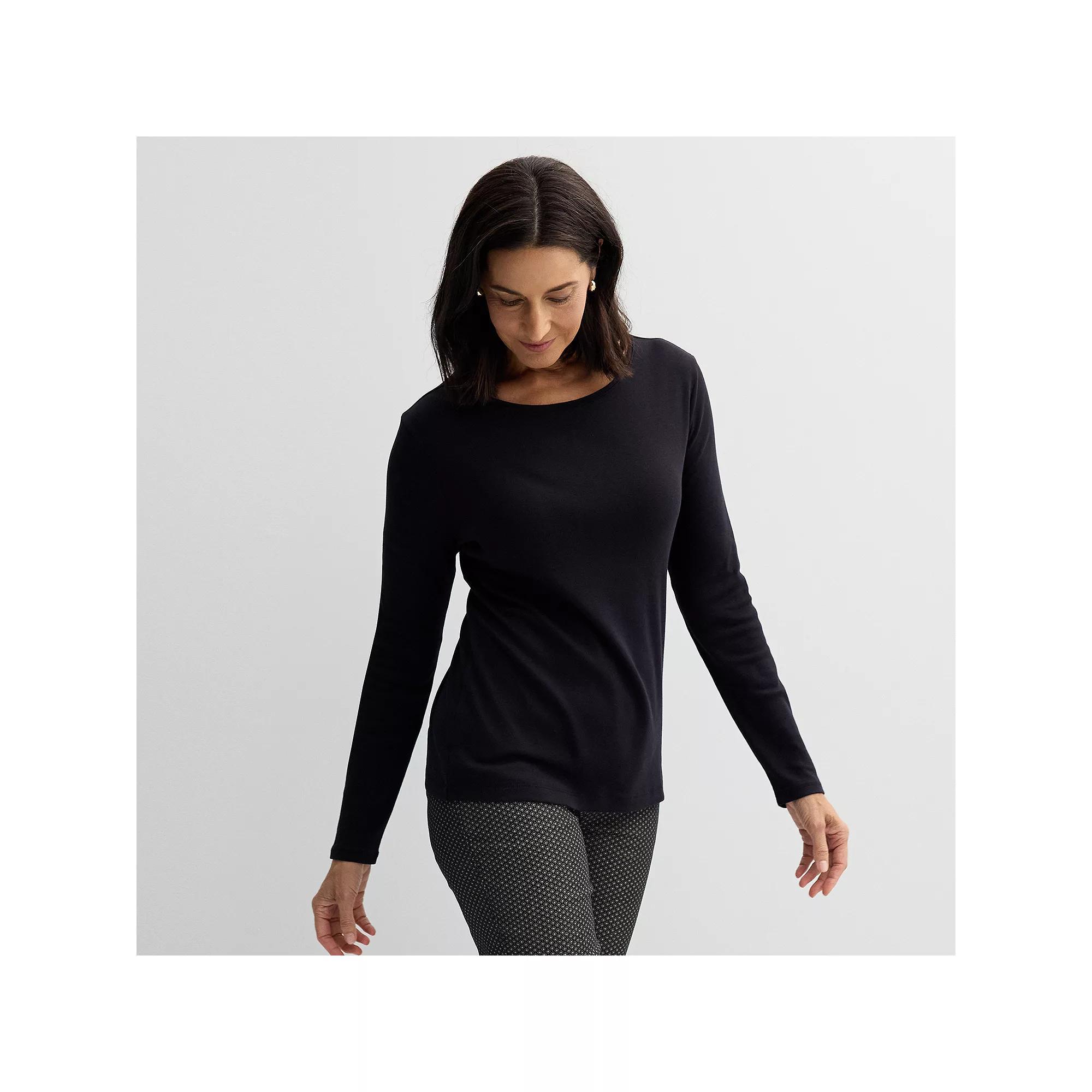 Women's Croft & Barrow® Essential Long-Sleeve Crewneck Tee, Size: Small, Black Product Image