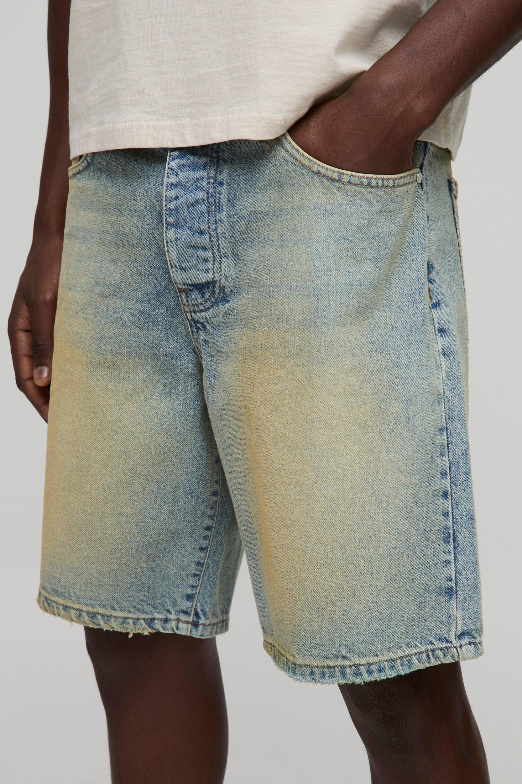 Relaxed Fit Extreme Washed Raw Hem Denim Shorts | boohooMAN USA Product Image