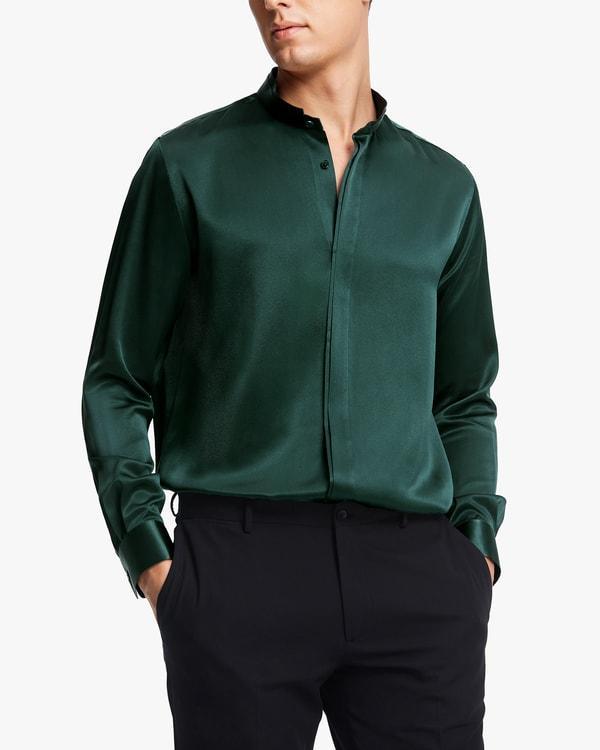 Classic Concealed Placket Silk Men Shirt Product Image