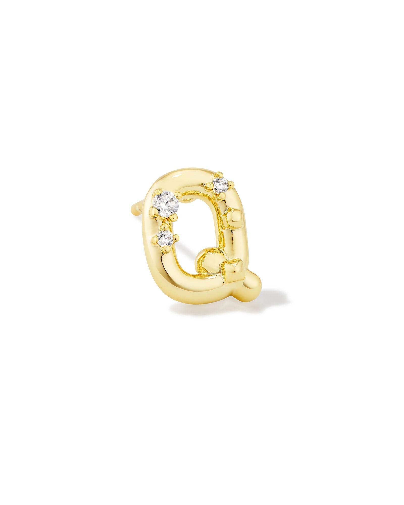 Crystal Letter E Gold Single Stud Earring in White Crystal Product Image