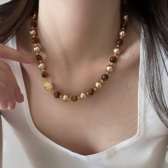 Faux Pearl Faux Gemstone Bead Necklace Product Image