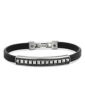 David Yurman Mens Sterling Silver Black Diamond Pave Pyramid Leather Bracelet Product Image