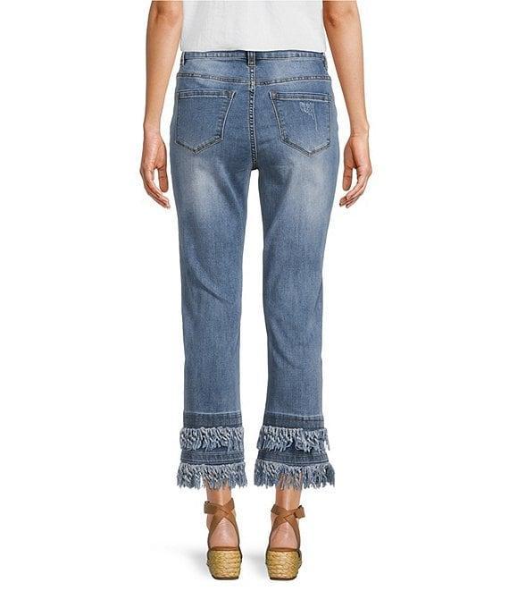 John Mark Petite Size Straight Leg 5-Pocket Fringe Hem Jeans Product Image