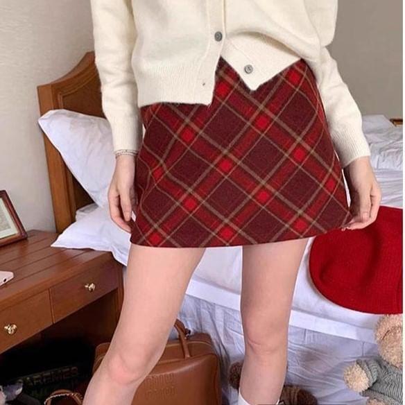 High Rise Plaid Mini Skirt Product Image