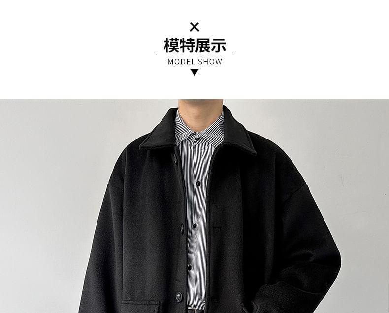 Collared Button-Up Plain Long Coat Product Image